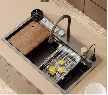 Καταρράκτης βρύση ντουλάπι λεκάνες 75 * 45 από ανοξείδωτο χάλυβα χειροποίητη κουζίνα Undermount νεροχύτη